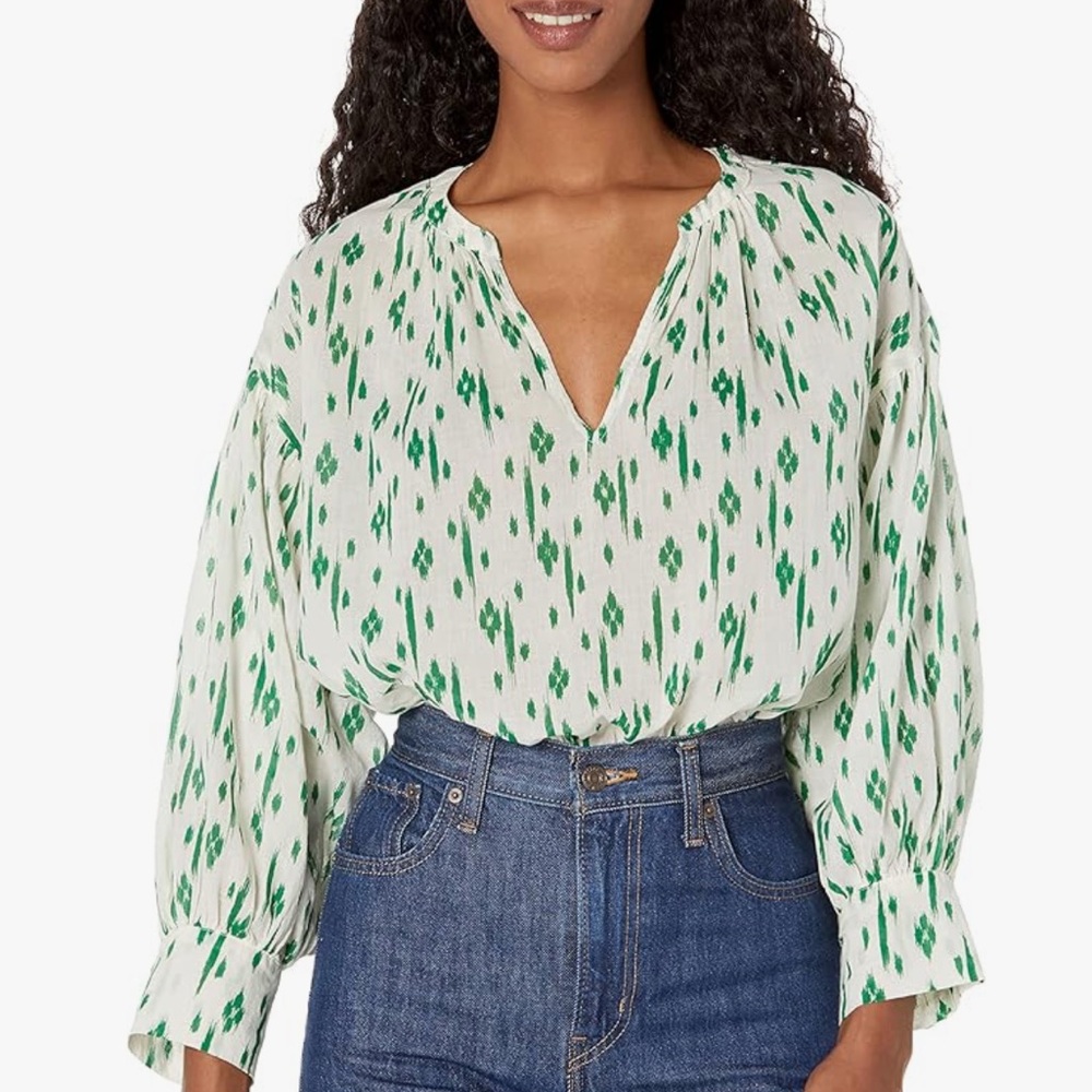 Velvet by Graham & Spencer Green and White Blouse